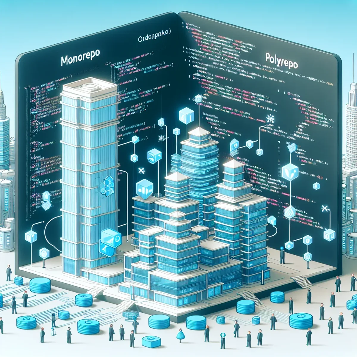 Illustration of monorepo and polyrepo structures in digital agency environments