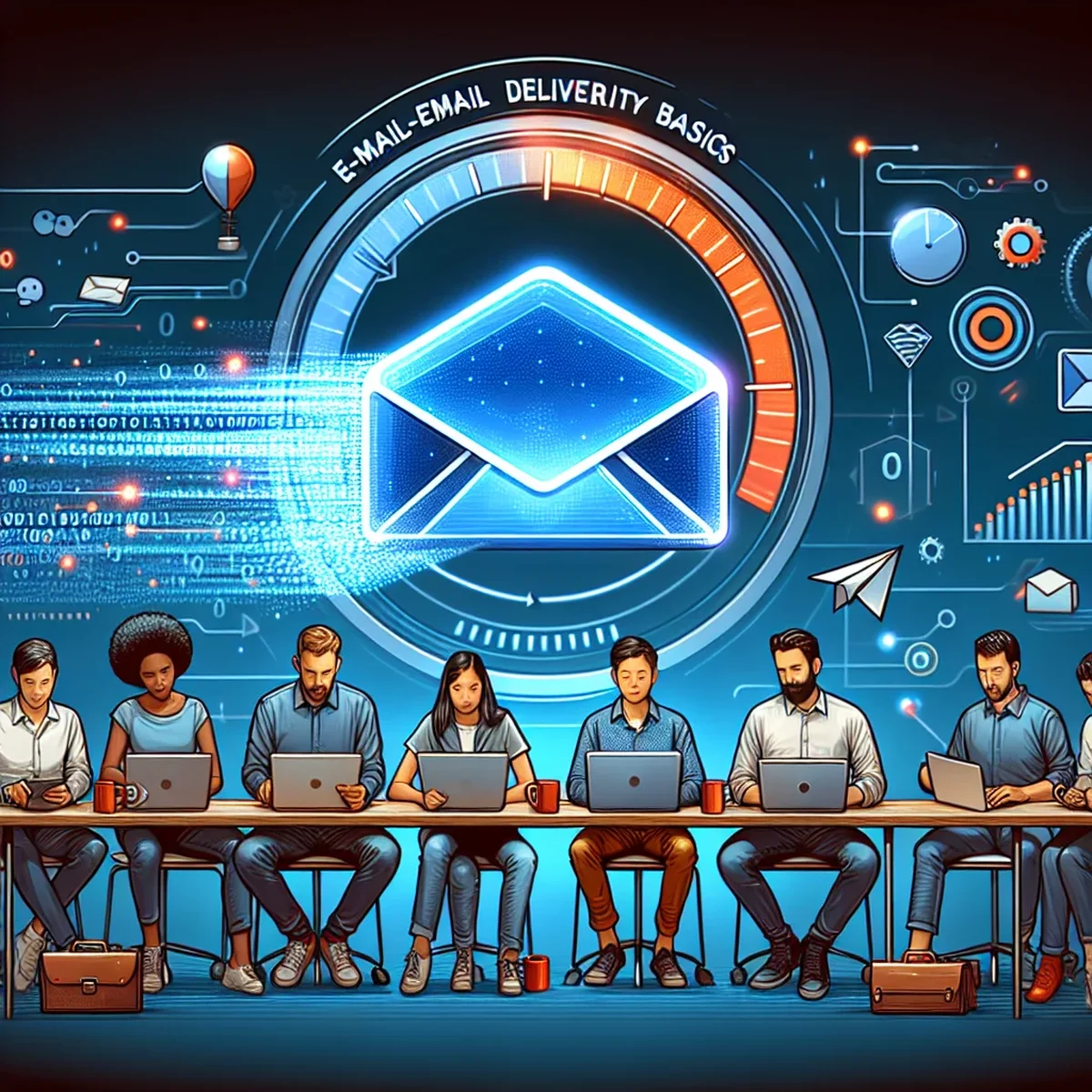 Development team reviewing email deliverability metrics on a monitor